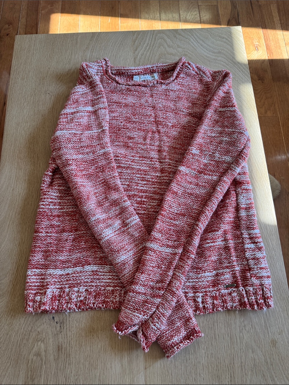 Volcom Marled Red and White Crewneck Sweater